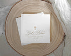 White paper napkin for baptism or christening with gold foil stamped cross