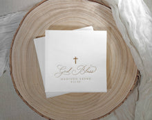 White paper napkin for baptism or christening with gold foil stamped cross