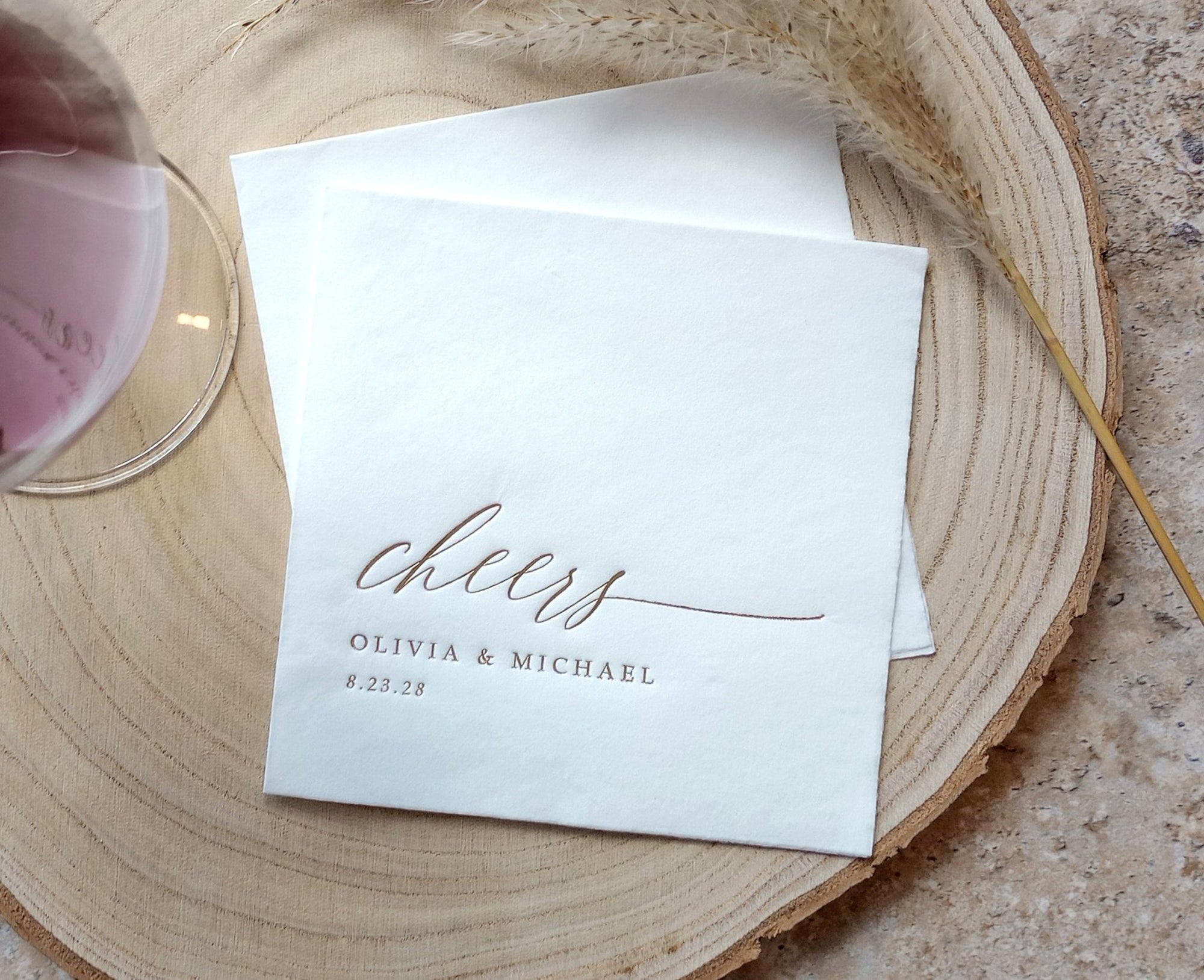 Cheers Wedding Napkins | Personalized Gold Foil Napkins