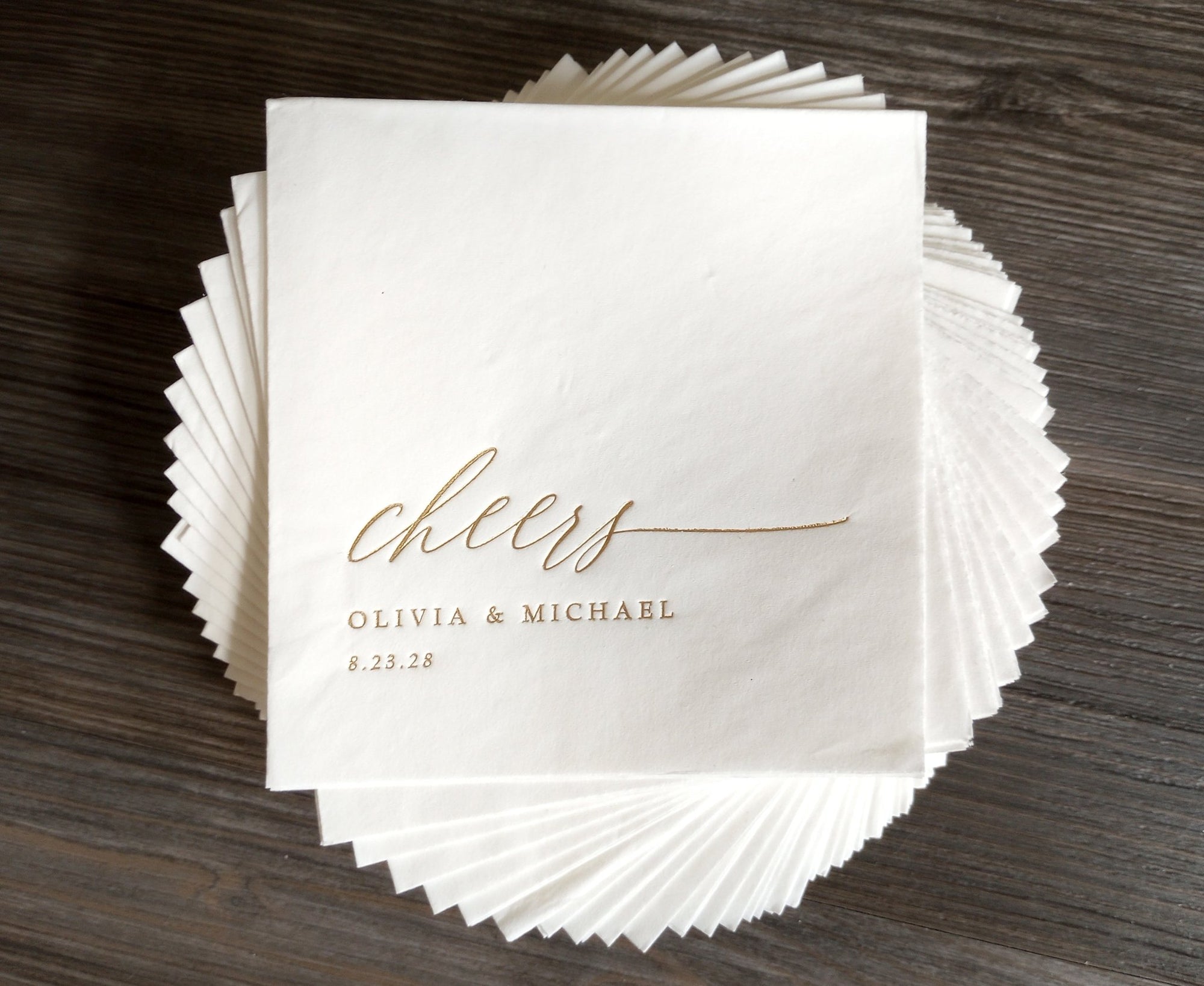 Cheers Wedding Napkins | Personalized Gold Foil Napkins