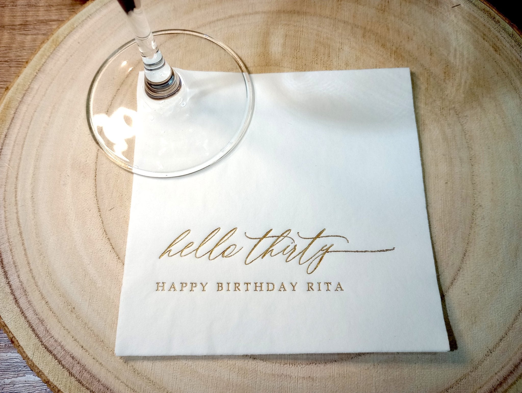Personalized hello thirty gold foil 30th birthday party napkin