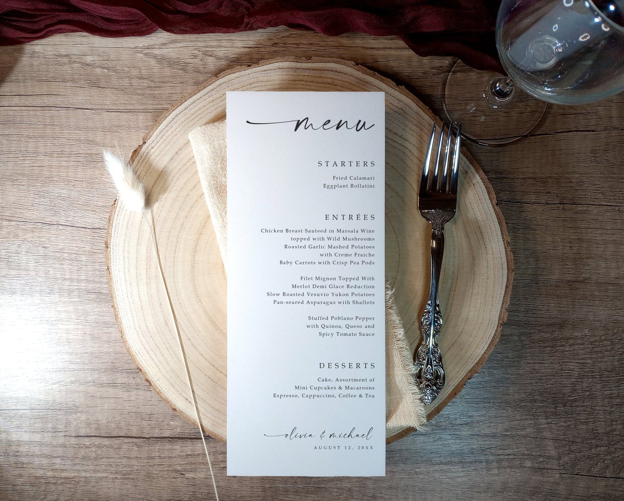 Printed Wedding Menus - Elegant Handwriting