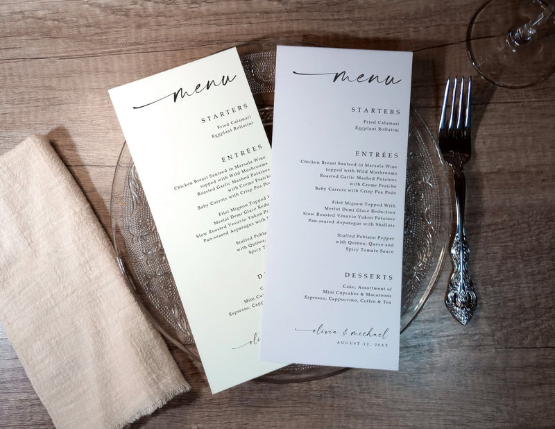 Printed Wedding Menus - Elegant Handwriting