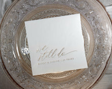 Modern personalized anniversary or vow renewal napkins in gold