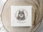 “Personalized dog photo cocktail napkin with pet name and wedding text”