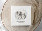 “Custom wedding napkins featuring hand sketched pet design and fun saying”