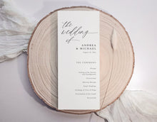 Tall slim elegant printed wedding program with modern calligraphy