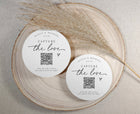 Personalized photo sharing QR code wedding coaster styled for reception table