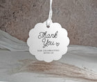 scalloped wavy thank you tag in whimsical script with heart and custom message