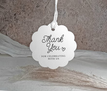 scalloped wavy thank you tag in whimsical script with heart and custom message