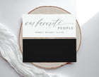 Modern minimalist wedding header card reading “Our Favorite People” in romantic script