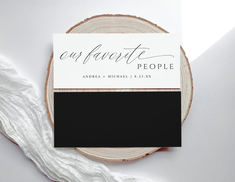 Modern minimalist wedding header card reading “Our Favorite People” in romantic script
