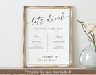 Printed His & Hers wedding bar sign with modern handwriting script on white cardstock