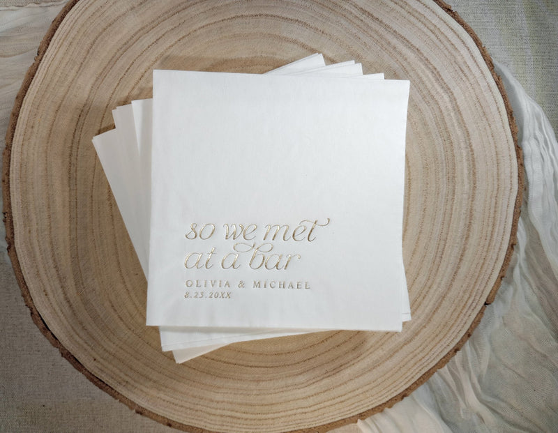 Personalized Wedding Napkins | So We Met at a Bar