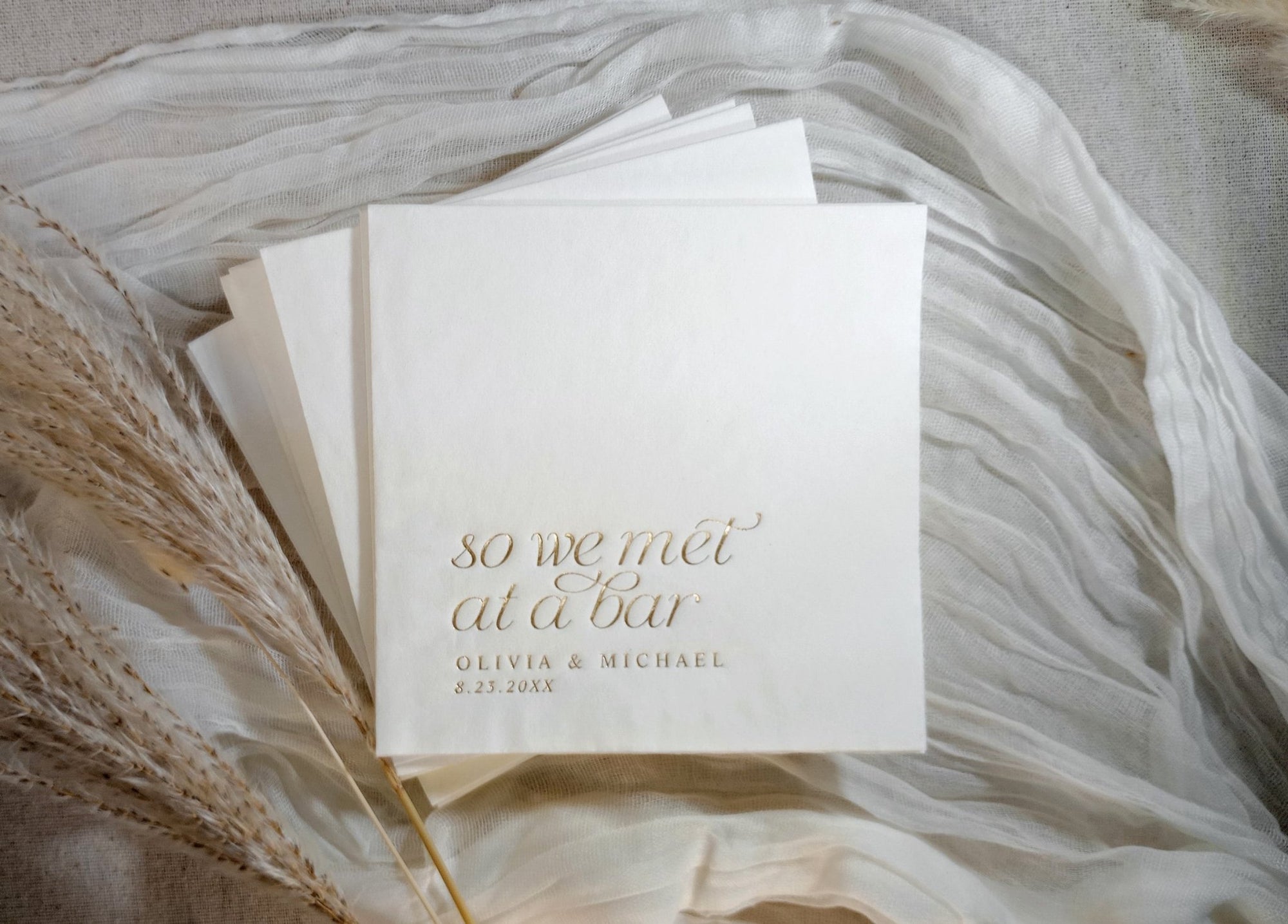 So we met at a bar wedding napkins