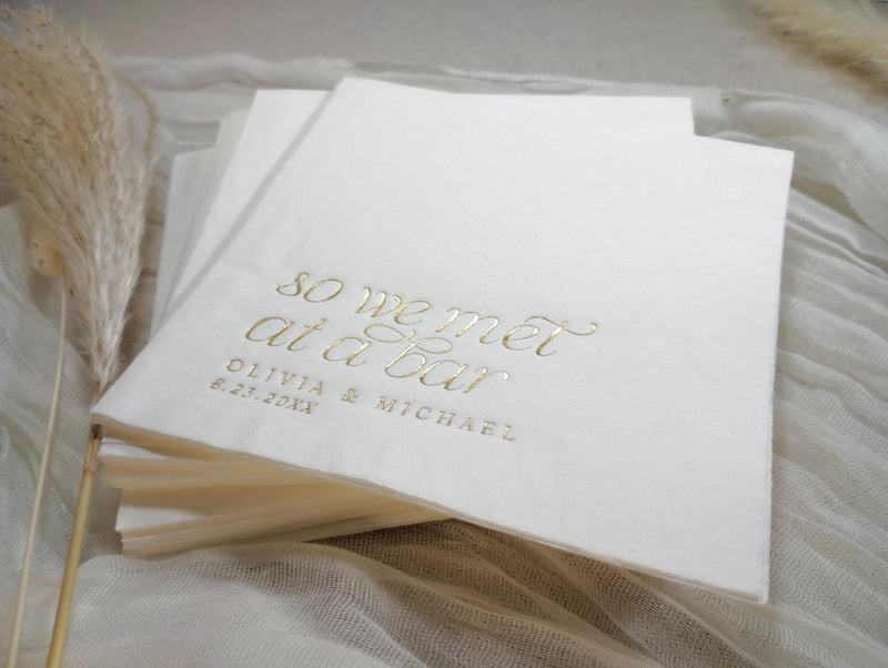gold foil stamped wedding bar napkins