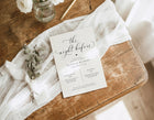 elegant pre wedding rehearsal dinner invite with clean black and white design