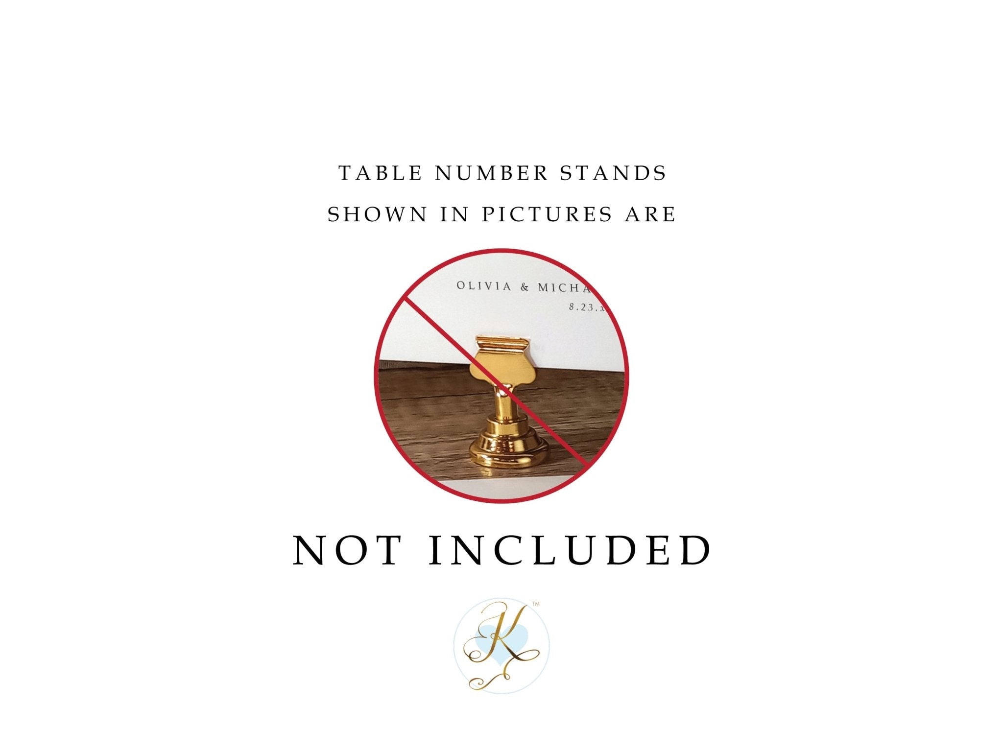Graphic indicating that table number holders are not included with the printed table number cards.