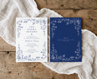 Vintage French design navy blue rehearsal dinner invitations
