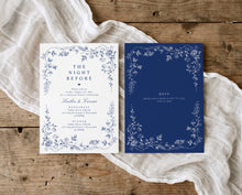 Vintage French design navy blue rehearsal dinner invitations