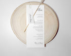 Modern printed name tags paired with wedding menus, customized with guest names and optional table numbers.