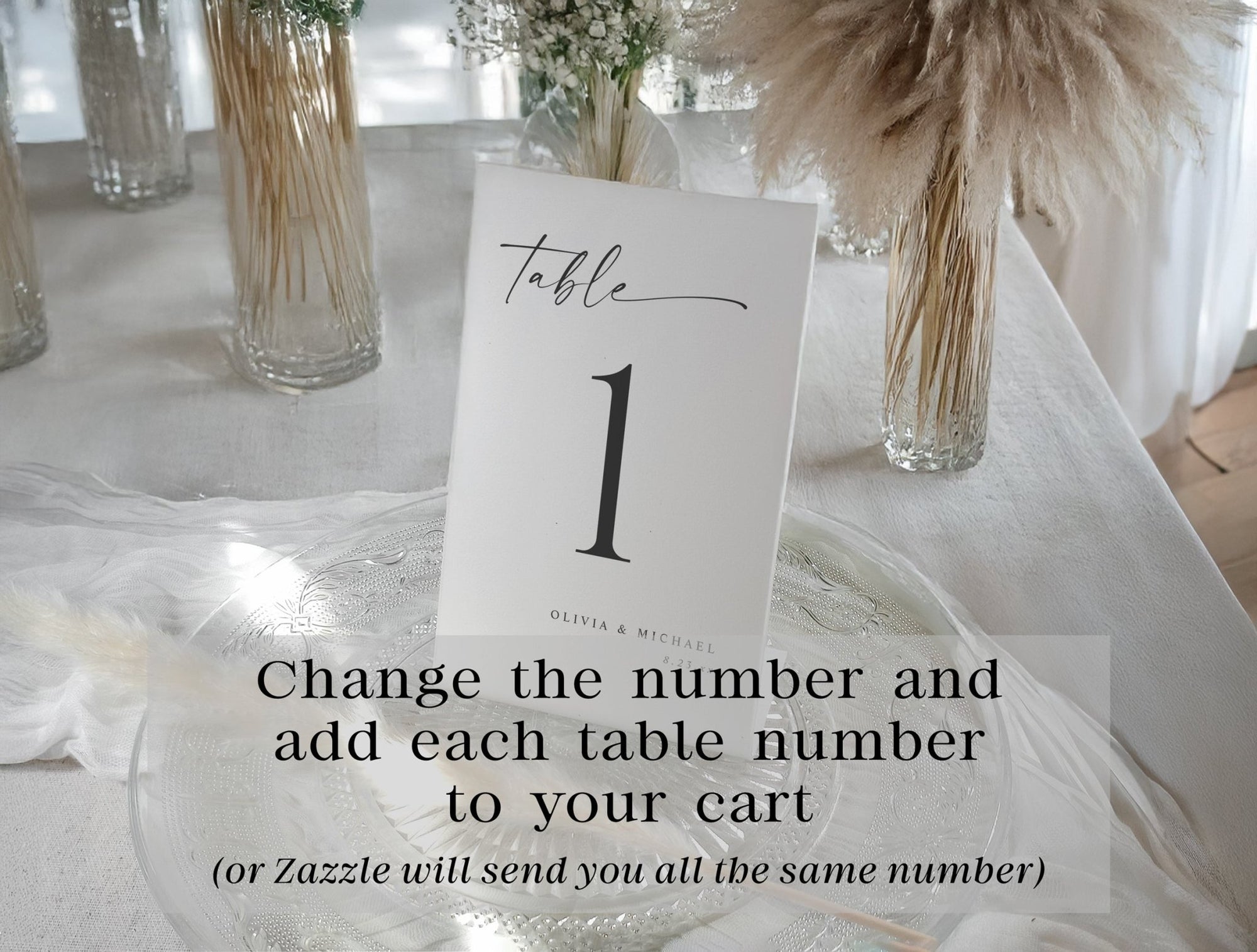 Table number card with decorative elements on a tablecloth