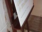 close-up of luxury printed wedding sign showing clean typography and board thickness