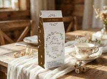 Personalized bridal shower coffee prize with real roasted coffee and French wildflower design