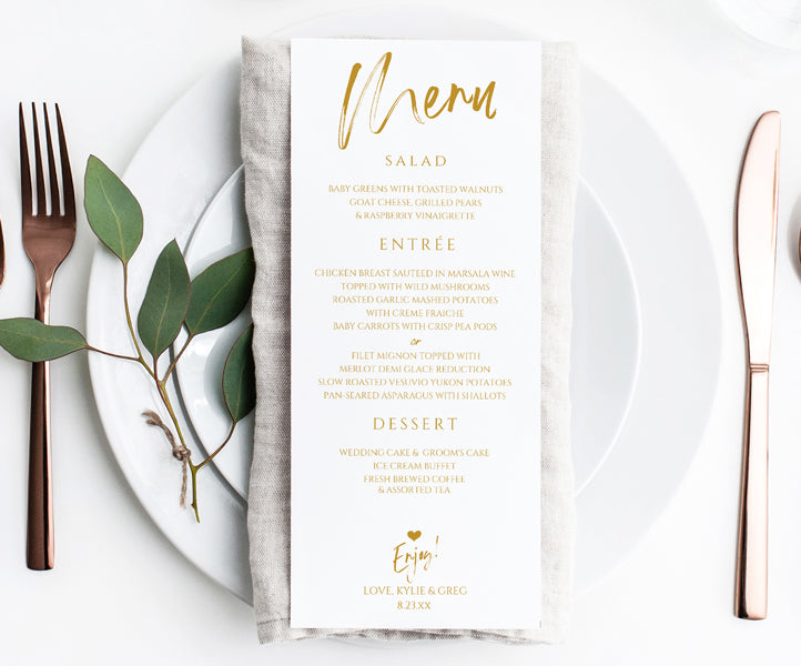 Wedding Menu Template - Hand Lettered Gold