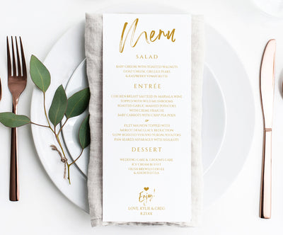 Wedding Menu Template - Hand Lettered Gold