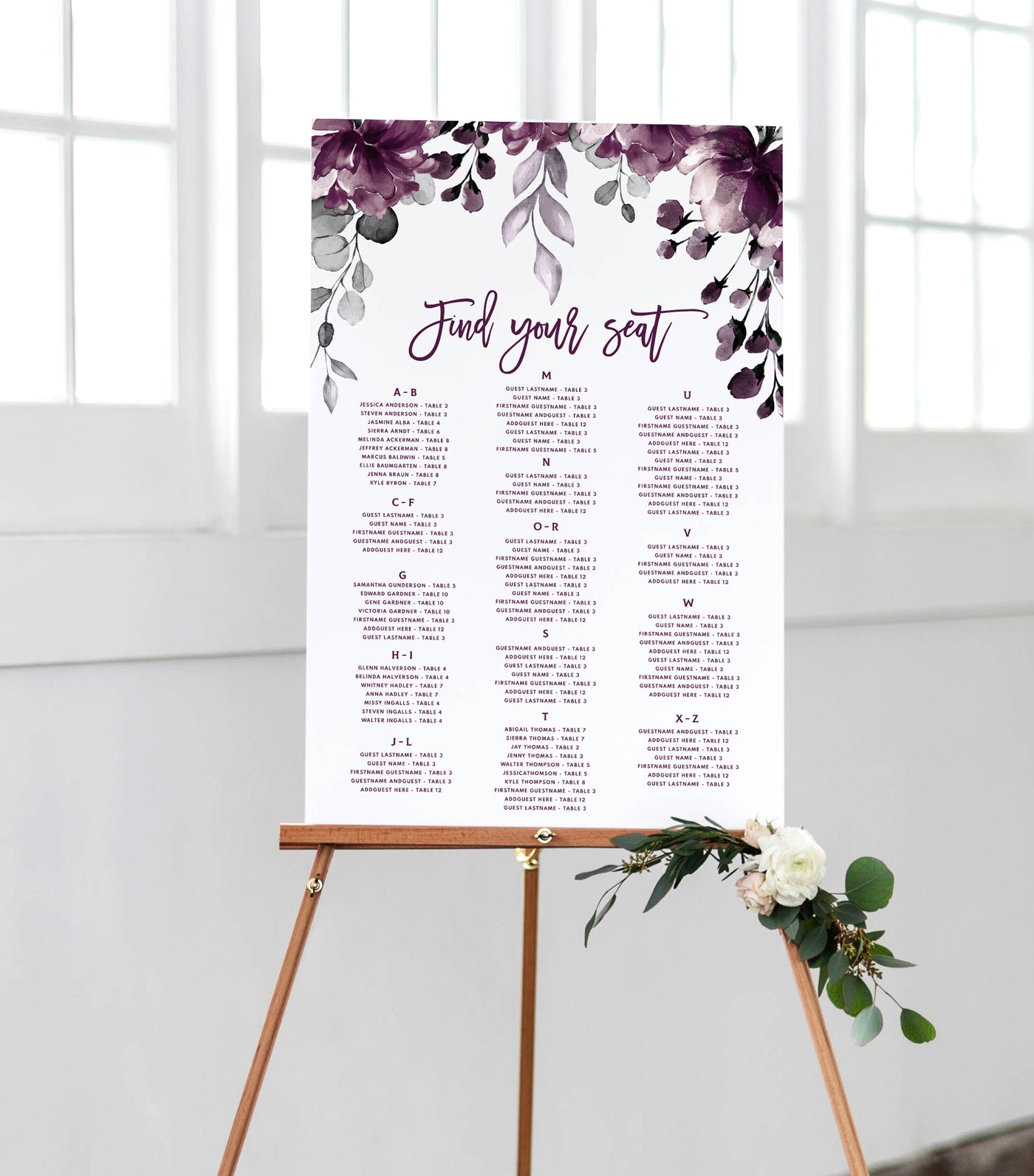 24x36 Seating Chart Poster - Editable Template