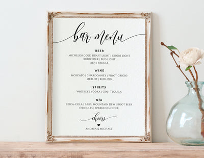 bar menu template for weddings