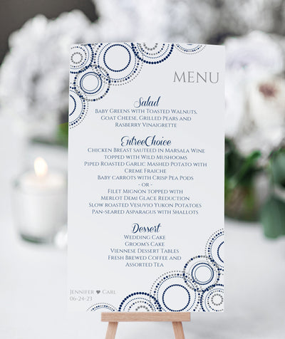 Unique wedding menu template - Boho Bangles in navy & sillver