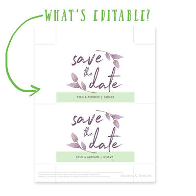 Save-the-Date Template - Boho Vines (Dusty Purple) 5.5 x 4.25 | Editable PDF