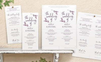 Wedding Program Template | Boho Vines (Dusty Purple) | Tea-Length