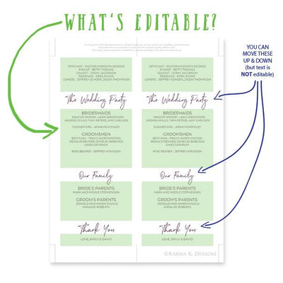 Wedding Program Template | Boho Vines (Dusty Purple) | Tea-Length