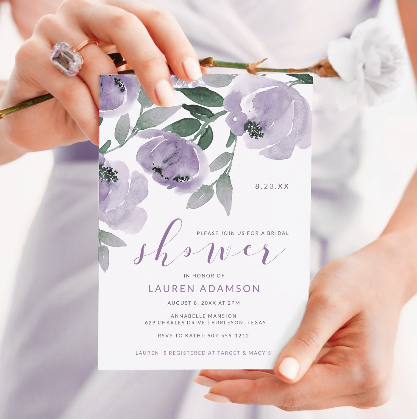 Purple Bridal Shower Invitations Template