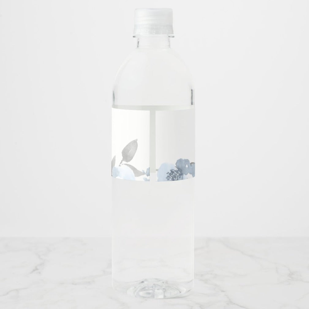 Wedding Water Bottle Labels | Soft Dusty Blue Watercolor Bouquet | Custom Printed