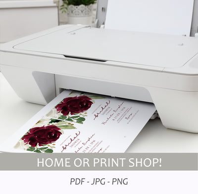 Burgundy Bridal Shower Invitation Template |  Watercolor Bridal Bouquet | 5 x 7 | Templett