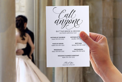 Call Anyone but the Bride and Groom Contact Card / Sign | 5 x 7 | Sketched Calligraphy (Black)