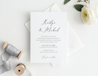 Wedding Invitation Template | 5 x 7 | Skinny Script Calligraphy | Editable PDF