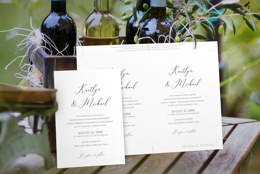 Wedding Invitation Template | 5 x 7 | Skinny Script Calligraphy | Editable PDF