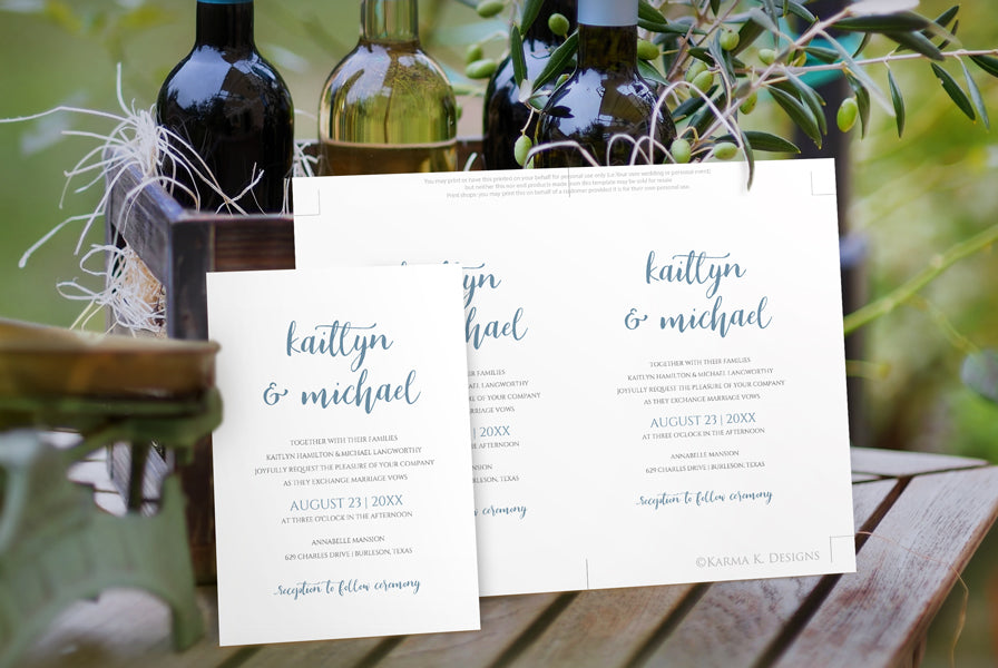 Wedding Invitation Template | 5 x 7 | Casual Calligraphy Names | Editable PDF