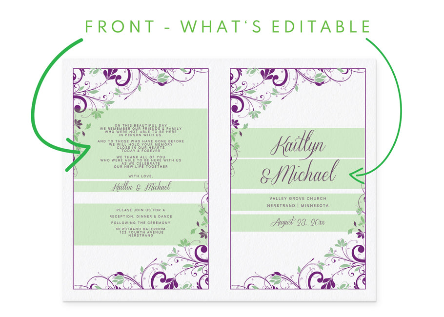 DIY Printable Wedding Program Template | Chic Bouquet | Foldover Booklet (Editable PDF)