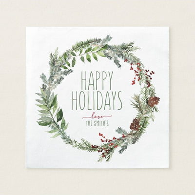 Holiday Party Napkins - Evergreen Wreath
