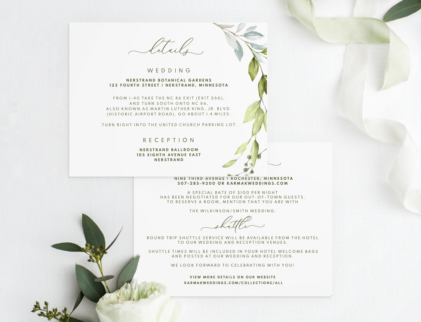 Greenery Wedding Invitation Template Suite Set | 5 x 7 | Botanical Bliss | Templett