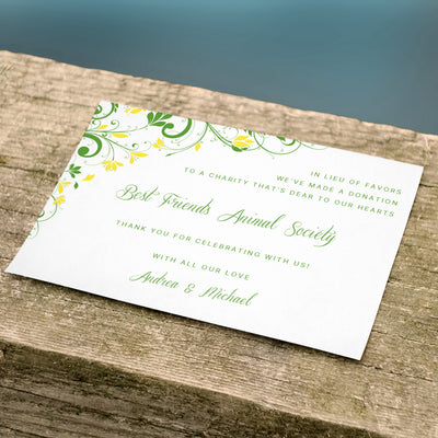 Donation Card For Favors In Lieu of