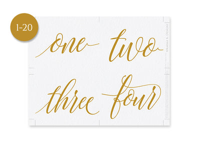 Luxe Calligraphy Printable Table Numbers | 3.5 X 5 | Flat Gold (1-20) | PDF Format