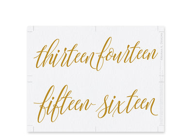 Luxe Calligraphy Printable Table Numbers | 3.5 X 5 | Flat Gold (1-20) | PDF Format