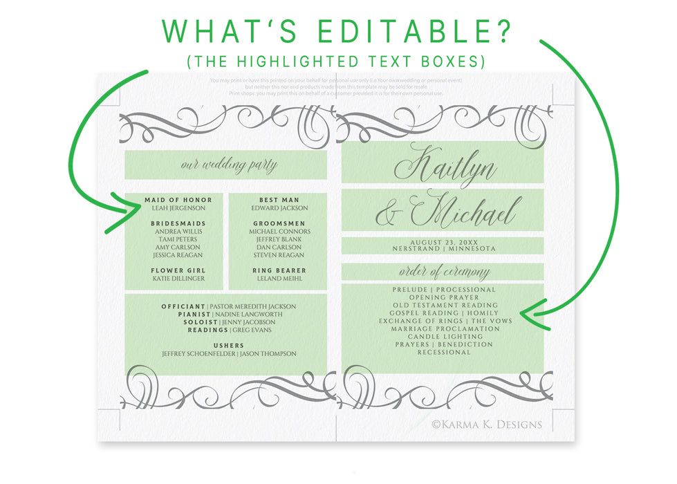 Wedding Program Fans Template | Elegant Swirls | Editable PDF